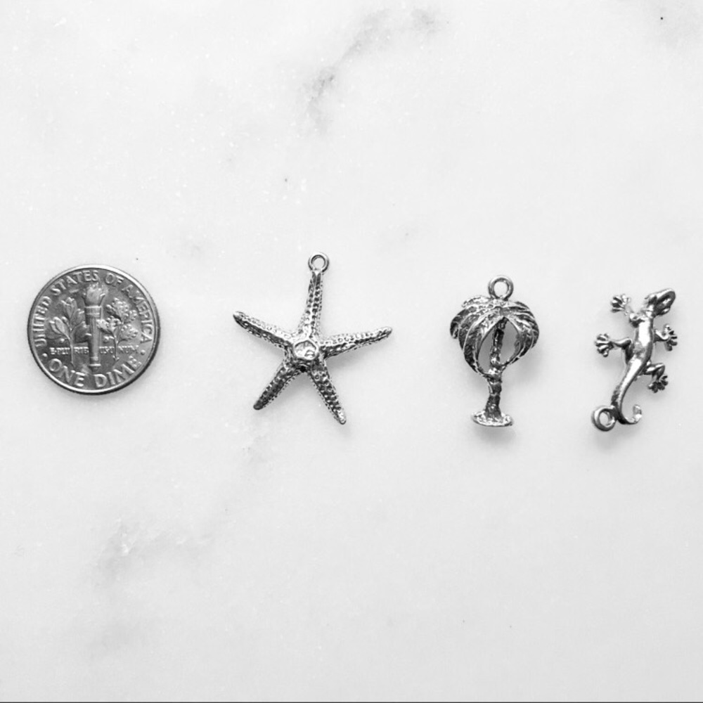 Starfish Palm Tree Gecko Sterling Silver 3 Charms